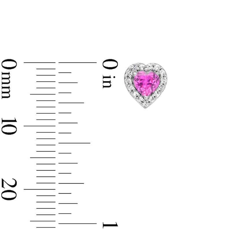 Pink and White Lab-Created Sapphire Heart Frame Stud Earrings in Sterling Silver