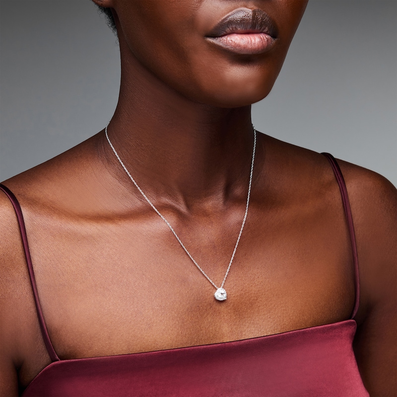 White Lab-Created Sapphire Tilted Heart Frame Pendant in Sterling Silver