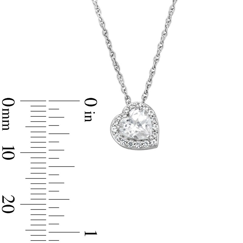 White Lab-Created Sapphire Tilted Heart Frame Pendant in Sterling Silver