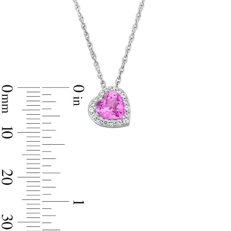 Main Image 3 of Pink and White Lab-Created Sapphire Tilted Heart Frame Pendant in Sterling Silver