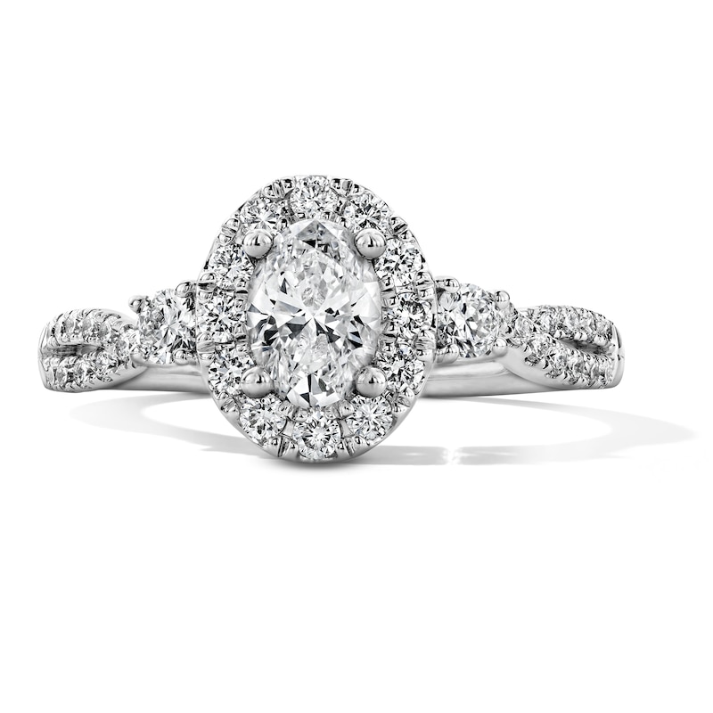 1.00 CT. T.W. Oval Certified Lab-Grown Diamond Frame Engagement Ring in 10K White Gold (F/VS2)