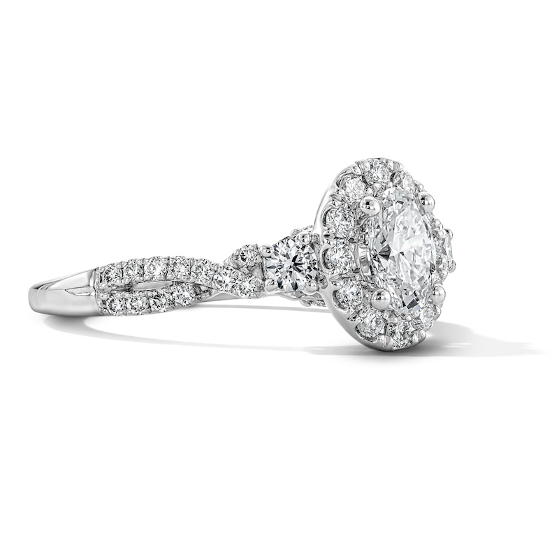 1.00 CT. T.W. Oval Certified Lab-Grown Diamond Frame Engagement Ring in 10K White Gold (F/VS2)