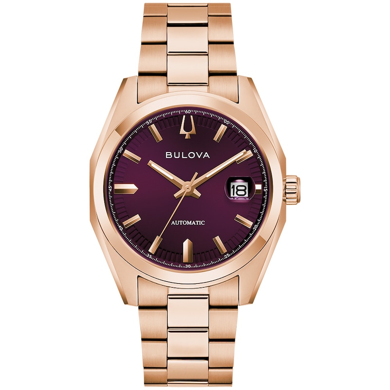Men's Bulova Rose-Tone IP Automatic Watch with Purple Dial (Model: 97B234)