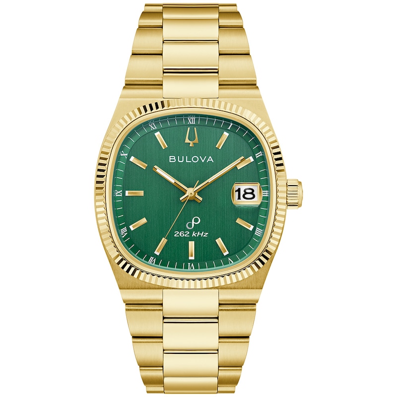 Men's Bulova Gold-Tone IP Analog Watch with Green Dial (Model: 97B237)