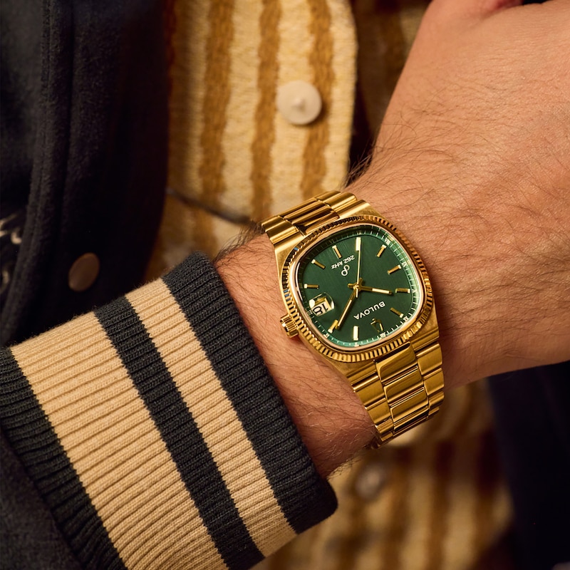 Men's Bulova Gold-Tone IP Analog Watch with Green Dial (Model: 97B237)