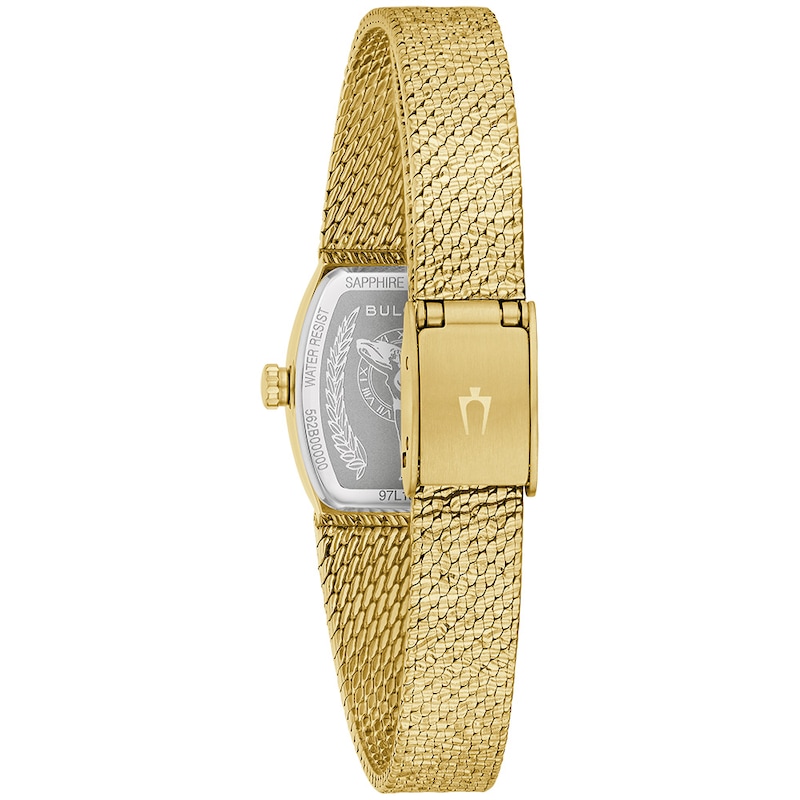 Ladies' Bulova Classic Goddess of Time Gold-Tone IP Analog Watch with Green Malachite Dial (Model: 97L184)