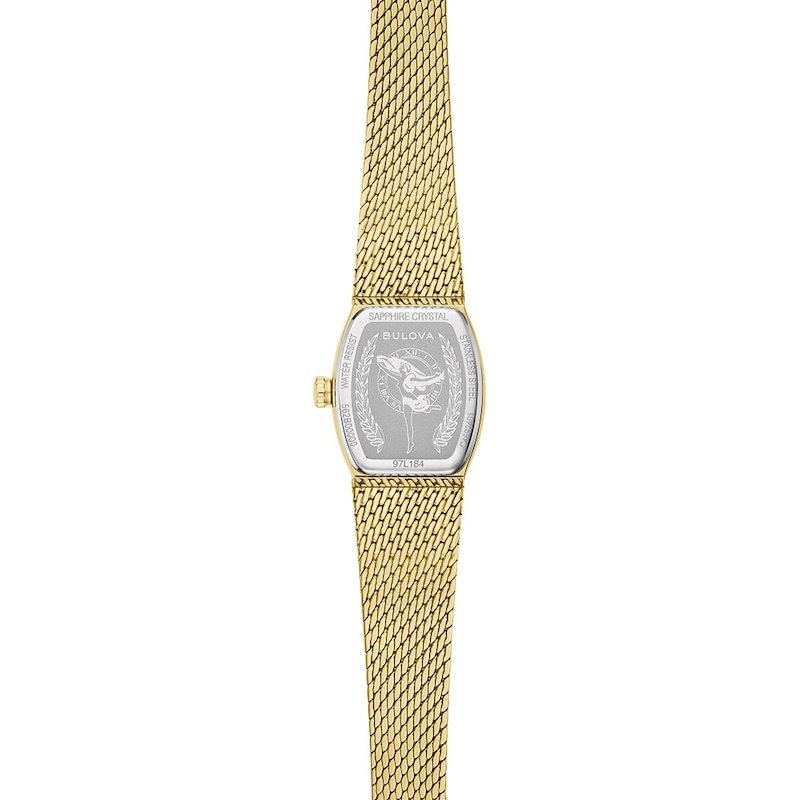 Ladies' Bulova Classic Goddess of Time Gold-Tone IP Analog Watch with Green Malachite Dial (Model: 97L184)