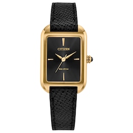 Ladies' Citizen Eco-Drive® Dress Classic Gold-Tone IP Watch with Black Dial (Model: EM1192-01E)