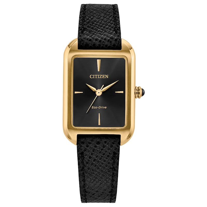 Ladies' Citizen Eco-Drive® Dress Classic Gold-Tone IP Watch with Black Dial (Model: EM1192-01E)