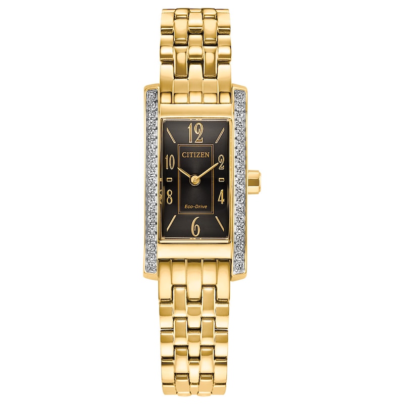 Ladies' Citizen Eco-Drive® Palidoro Gold-Tone IP Analog Watch with Black Dial and Crystal Bezel (Model: EG7112-59E)