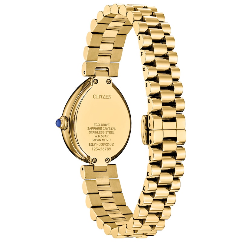 Ladies' Citizen Eco-Drive® Rainell Gold-Tone IP Analog Watch with Gold-Tone Dial (Model: EM1202-50P)