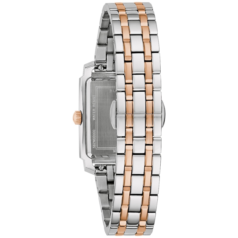 Ladies' Bulova Two-Tone IP Stainless Steel Analog Watch with White Dial (Model: 98L328)