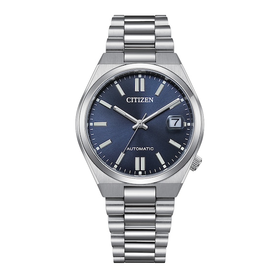 Unisex Citizen Watch with Navy Blue Dial and White Stainless Steel