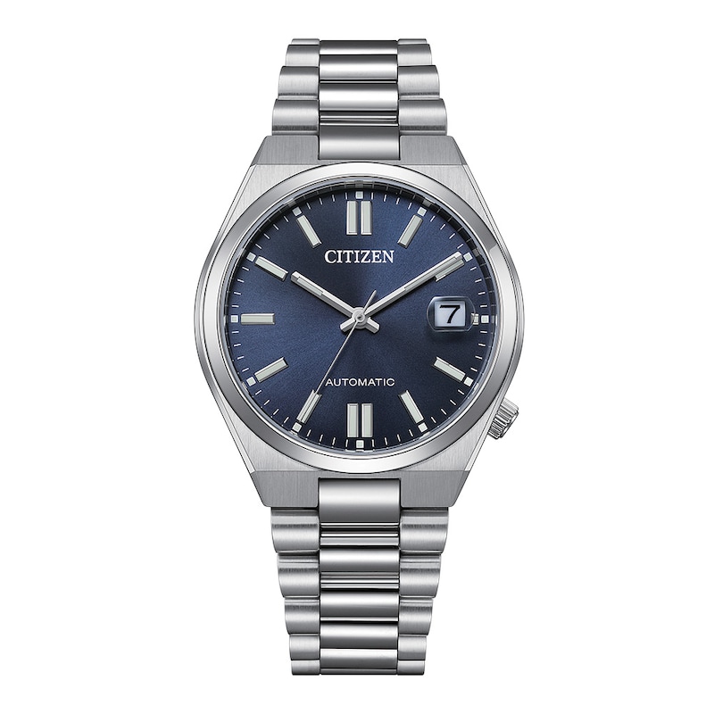 Unisex Citizen Watch with Navy Blue Dial and White Stainless Steel Bracelet (Model: NJ0200-50M)