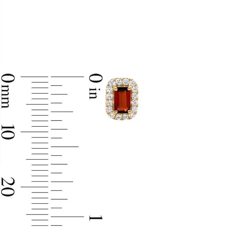 Main Image 2 of Emerald-Cut Garnet and 0.20 CT. T.W. Lab-Grown Diamond Frame Stud Earrings in 10K Gold (F/SI2)