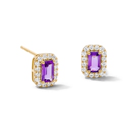 Emerald-Cut Amethyst and 0.20 CT. T.W. Lab-Grown Diamond Frame Stud Earrings in 10K Gold (F/SI2)