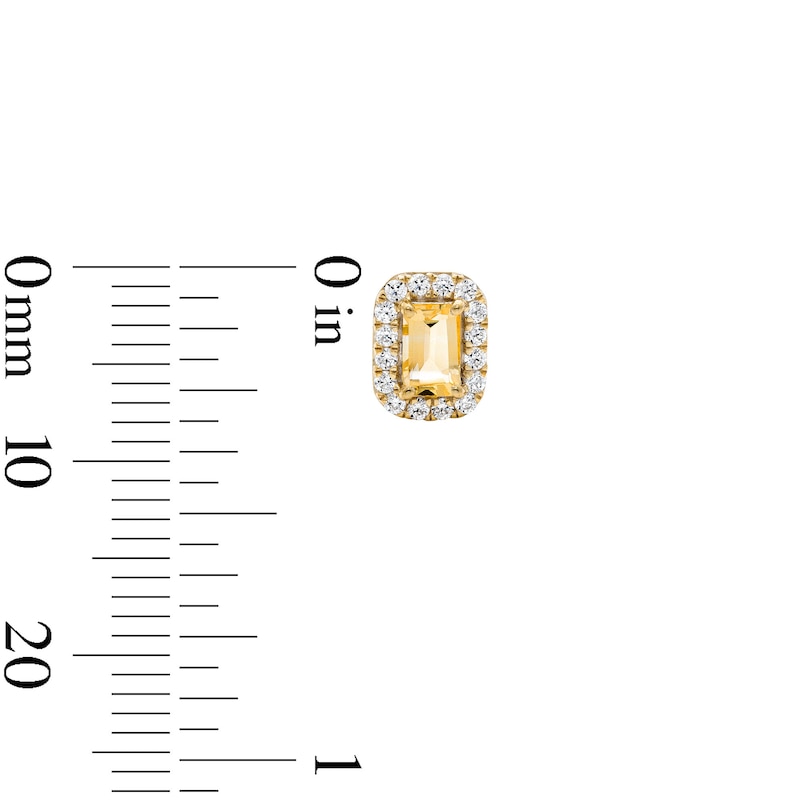 Main Image 2 of Emerald-Cut Citrine and 0.20 CT. T.W. Lab-Grown Diamond Frame Stud Earrings in 10K Gold (F/SI2)