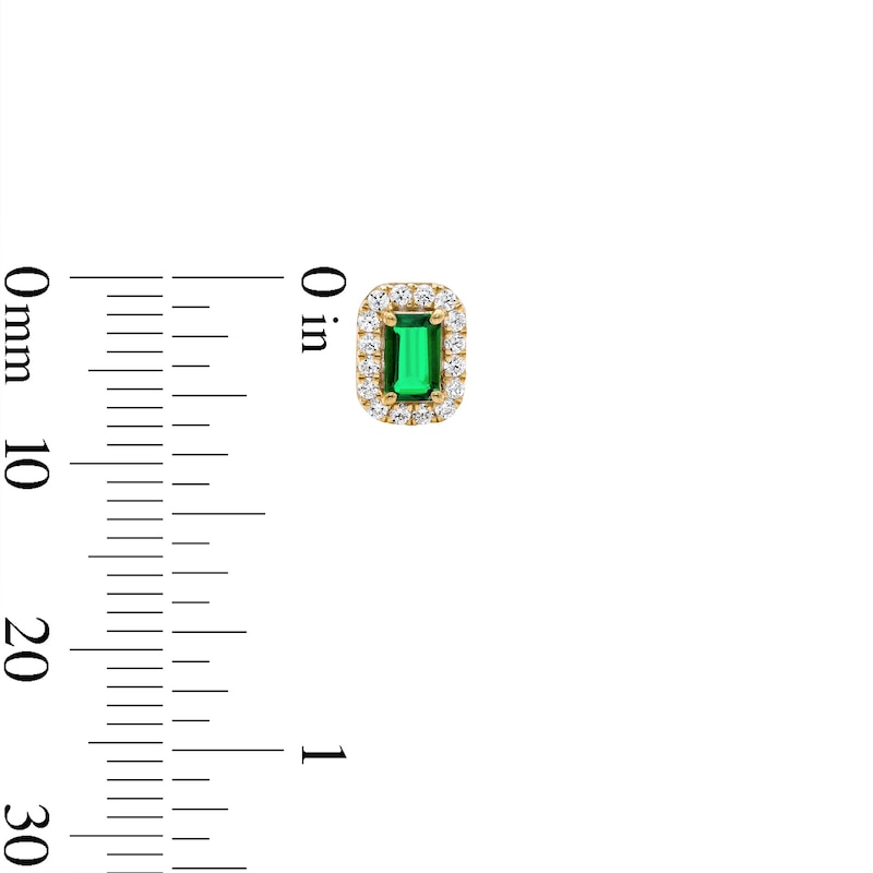 Emerald-Cut Lab-Created Emerald and 0.20 CT. T.W. Lab-Grown Diamond Frame Stud Earrings in 10K Gold (F/SI2)