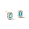 Thumbnail Image 1 of Emerald-Cut Swiss Blue Topaz and 0.20 CT. T.W. Lab-Grown Diamond Frame Stud Earrings in 10K Gold (F/SI2)