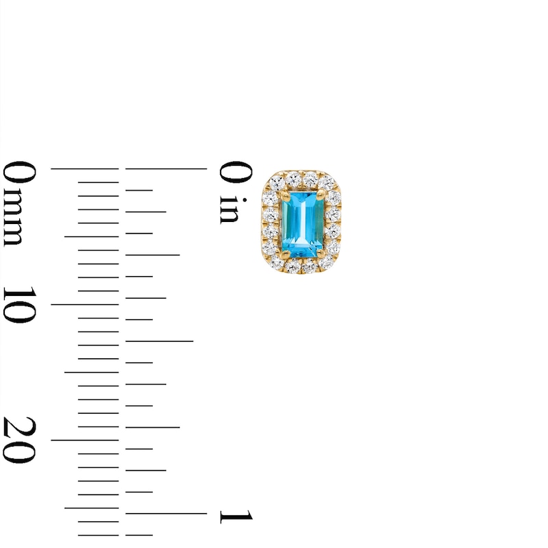 Emerald-Cut Swiss Blue Topaz and 0.20 CT. T.W. Lab-Grown Diamond Frame Stud Earrings in 10K Gold (F/SI2)