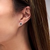 Thumbnail Image 2 of Emerald-Cut Blue Lab-Created Sapphire and 0.20 CT. T.W. Lab-Grown Diamond Frame Stud Earrings in 10K Gold (F/SI2)