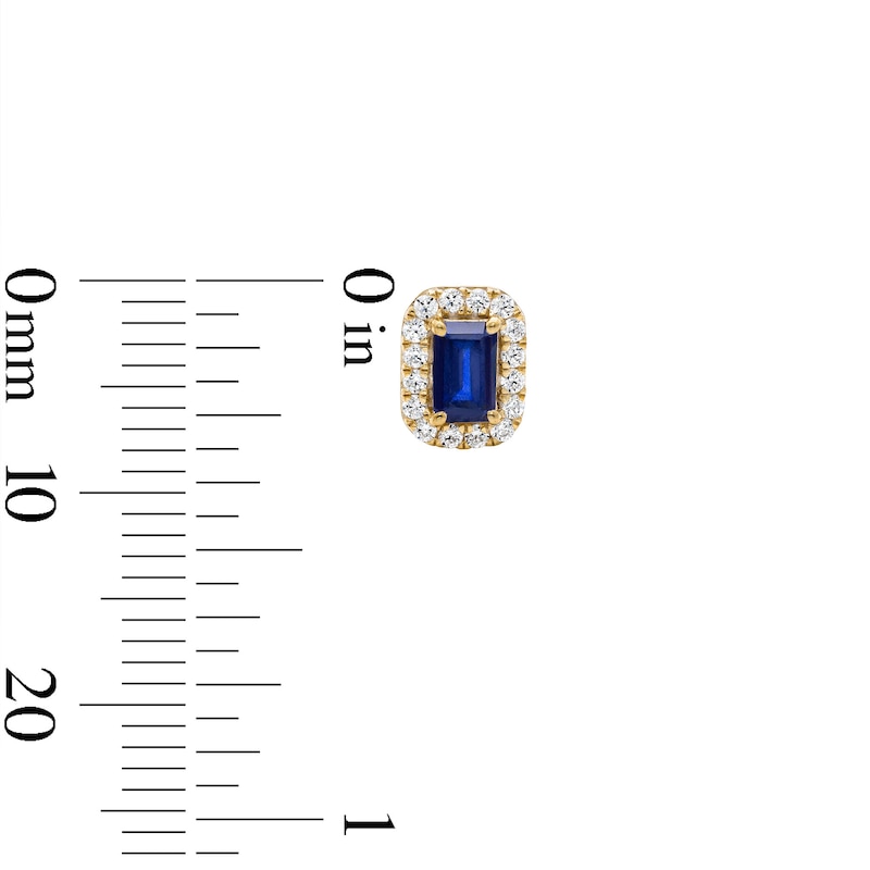 Emerald-Cut Lab-Created Sapphire and 0.20 CT. T.W. Lab-Grown Diamond Frame Stud Earrings in 10K Gold (F/SI2