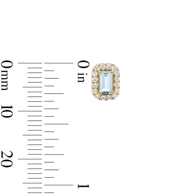 Emerald-Cut Aquamarine and 0.20 CT. T.W. Lab-Grown Diamond Frame Stud Earrings in 10K Gold (F/SI2)