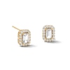 Thumbnail Image 1 of Emerald-Cut White Lab-Created Sapphire and 0.20 CT. T.W. Lab-Grown Diamond Frame Stud Earrings in 10K Gold (F/SI2)