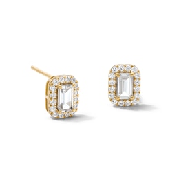 Emerald-Cut White Lab-Created Sapphire and 0.20 CT. T.W. Lab-Grown Diamond Frame Stud Earrings in 10K Gold (F/SI2)