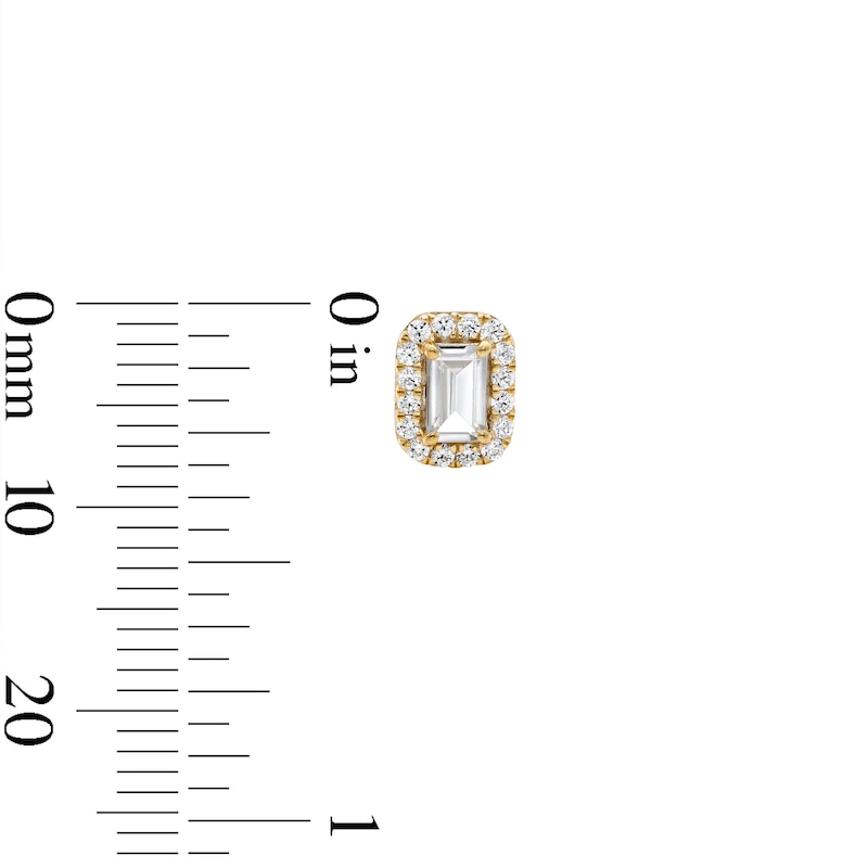 Main Image 3 of Emerald-Cut White Lab-Created Sapphire and 0.20 CT. T.W. Lab-Grown Diamond Frame Stud Earrings in 10K Gold (F/SI2)