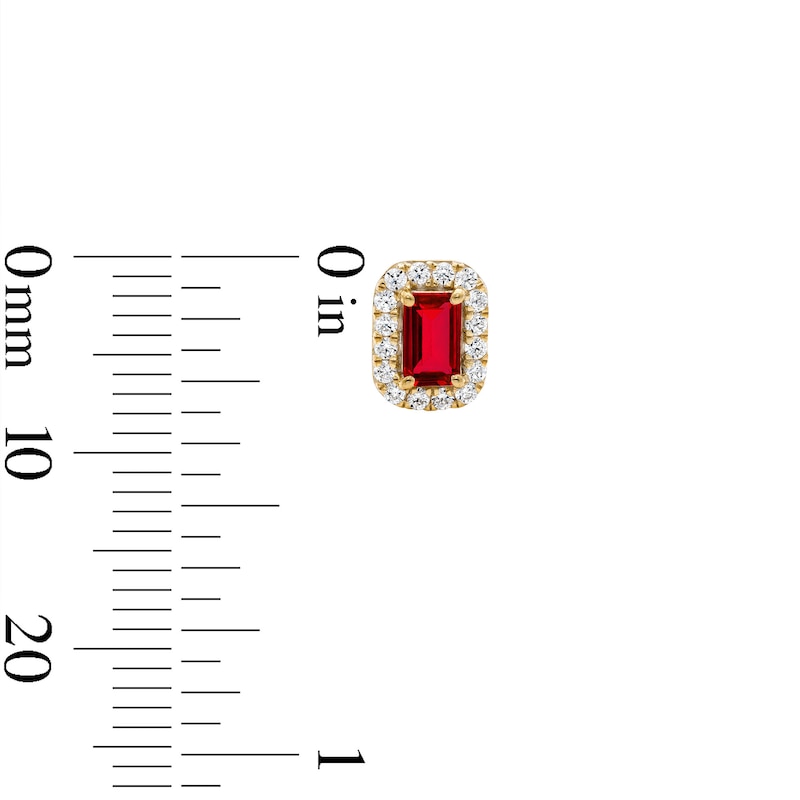 Emerald-Cut Lab-Created Ruby and 0.20 CT. T.W. Lab-Grown Diamond Frame Stud Earrings in 10K Gold (F/SI2)