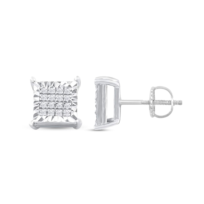 0.10 CT. T.W. Multi-Diamond Framed Square Stud Earrings in Sterling Silver
