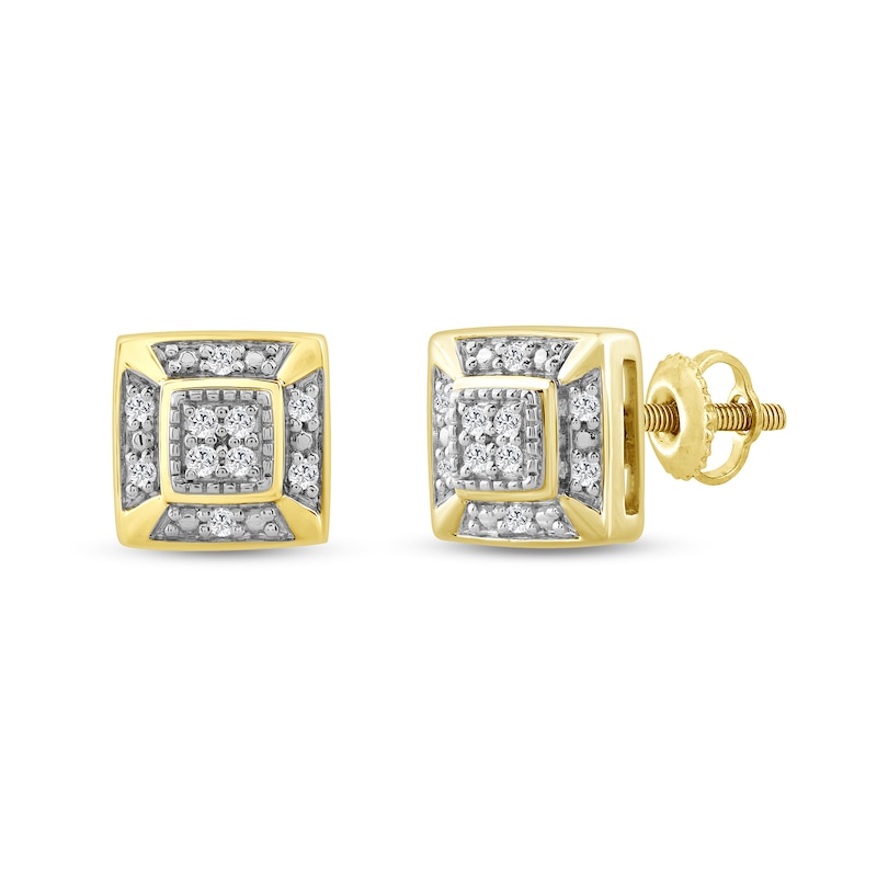 0.10 CT. T.W. Multi-Diamond Beveled-Frame Stud Earrings in Sterling Silver with 14K Gold Plate