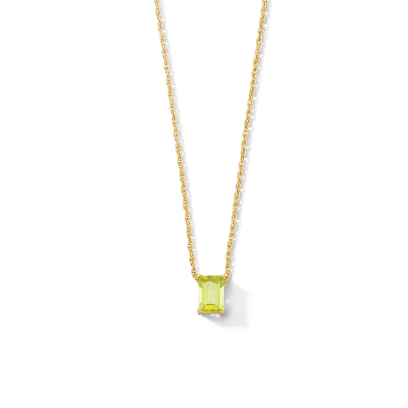 Emerald-Cut Peridot Solitaire Necklace in 10K Gold