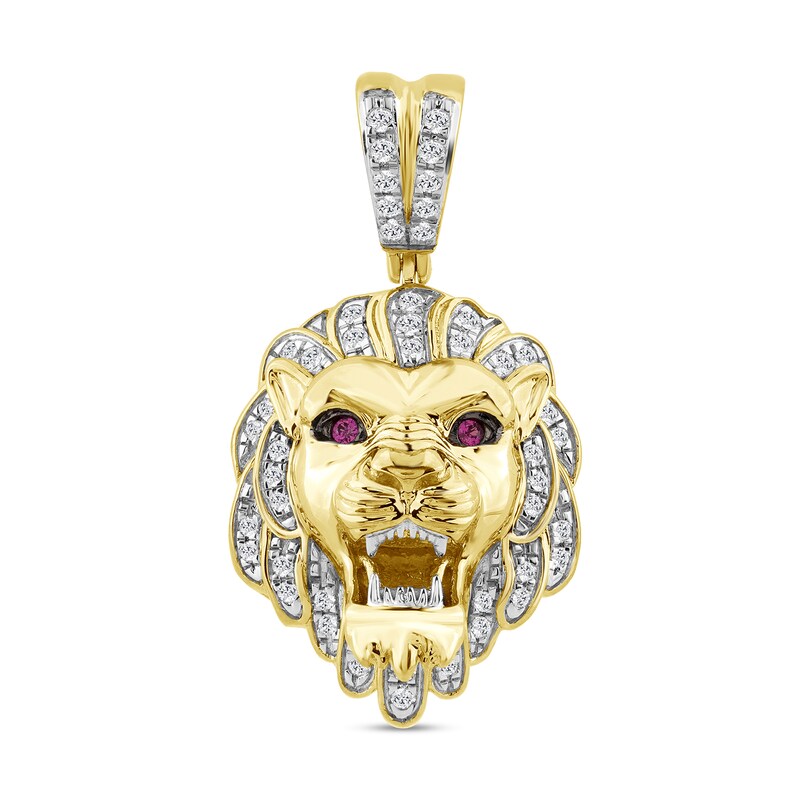 0.50 CT. T.W. Diamond and Lab-Created Ruby Lion Head Charm in Sterling Silver with 14K Gold Plate