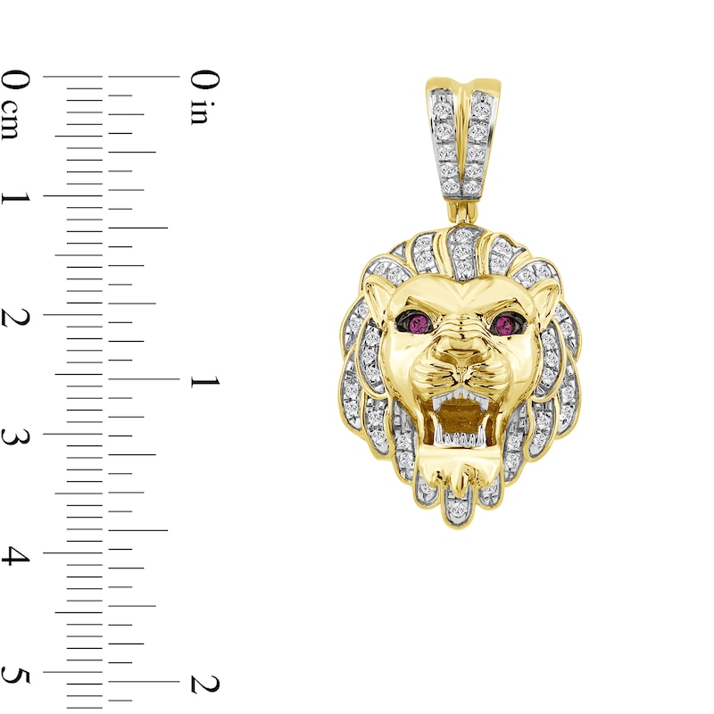 0.50 CT. T.W. Diamond and Lab-Created Ruby Lion Head Charm in Sterling Silver with 14K Gold Plate
