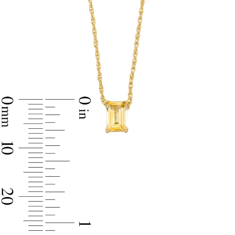 Main Image 3 of Emerald-Cut Citrine Solitaire Necklace in 10K Gold