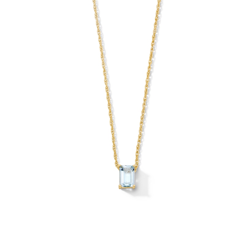 Emerald-Cut Aquamarine Solitaire Necklace in 10K Gold