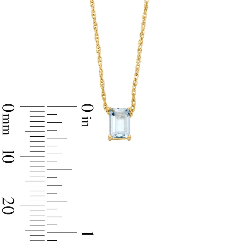 Emerald-Cut Aquamarine Solitaire Necklace in 10K Gold