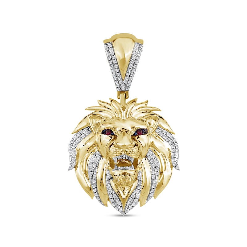 0.30 CT.T.W Diamond and Lab-Created Ruby Lion Head Charm in Sterling Silver with 14K Gold Plate