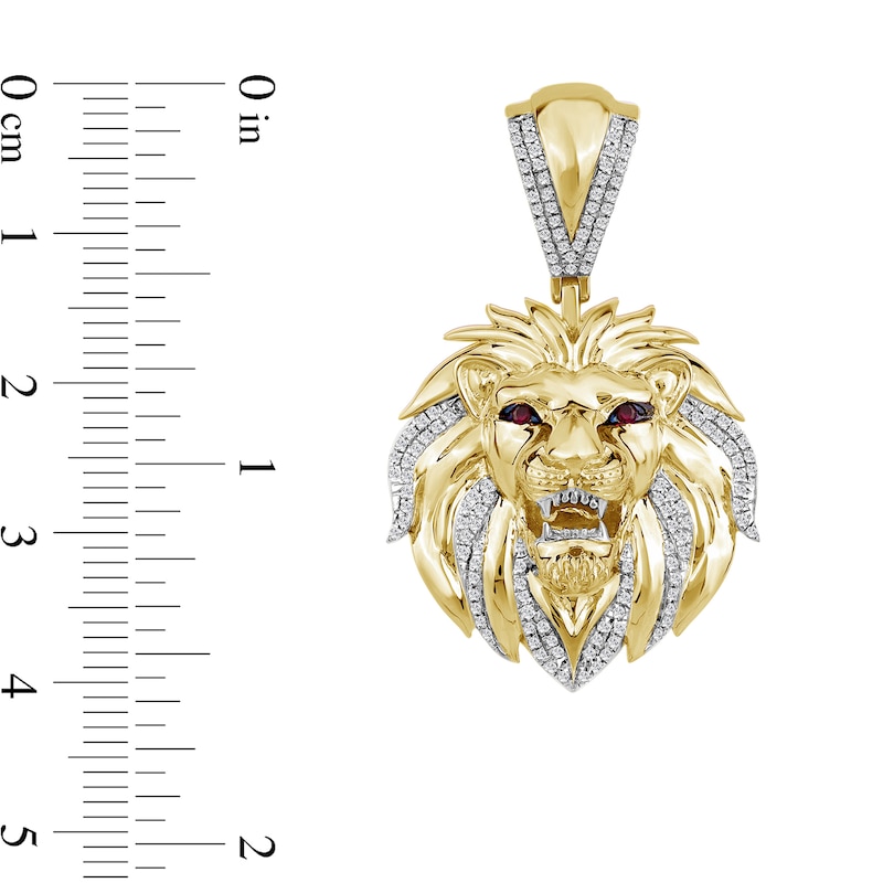 0.30 CT.T.W Diamond and Lab-Created Ruby Lion Head Charm in Sterling Silver with 14K Gold Plate