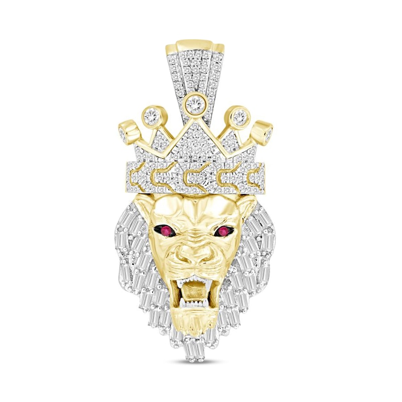0.70 CT. T.W. Certified Lab-Grown Diamond and Lab-Created Ruby Lion Charm in Sterling Silver with 14K Gold Plate (F/SI2)