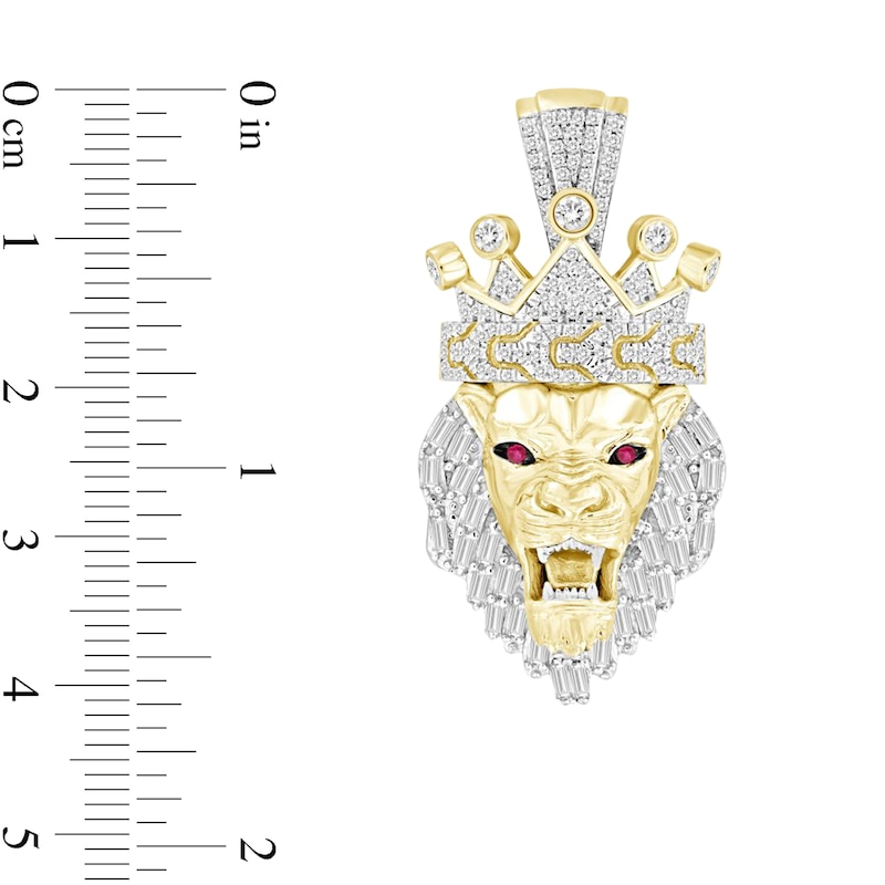 0.70 CT. T.W. Certified Lab-Grown Diamond and Lab-Created Ruby Lion Charm in Sterling Silver with 14K Gold Plate (F/SI2)