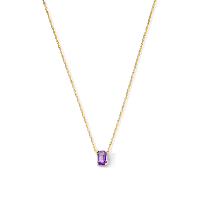 Main Image 1 of Emerald-Cut Amethyst Solitaire Pendant in 10K Gold