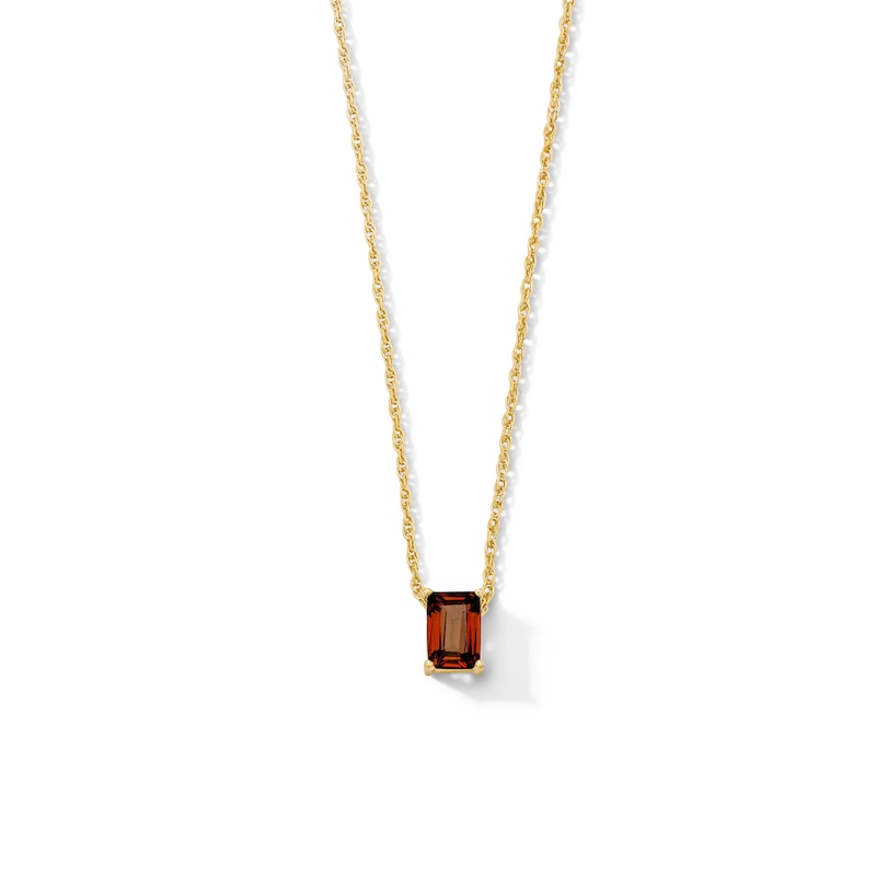 Main Image 1 of Emerald-Cut Garnet Solitaire Necklace in 10K Gold