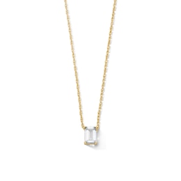 Emerald-Cut White Lab-Created Sapphire Solitaire Necklace in 10K Gold