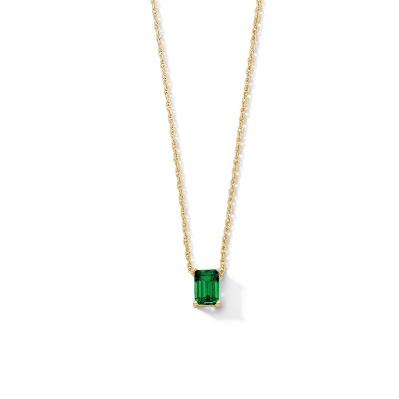 Emerald-Cut Lab-Created Emerald Solitaire Necklace in 10K Gold