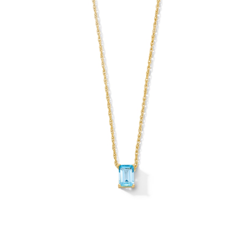 Emerald-Cut Swiss Blue Topaz Solitaire Necklace in 10K Gold