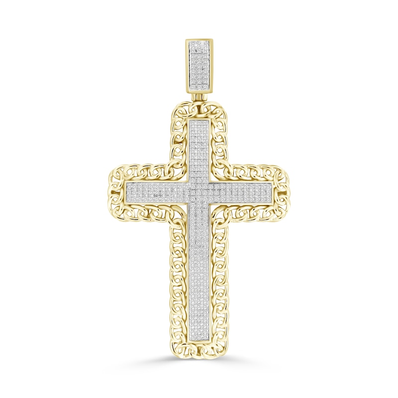 0.50 CT. T.W. Diamond Chain Frame Cross Charm in 10K Gold