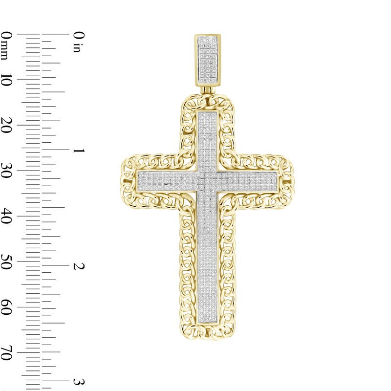 0.50 CT. T.W. Diamond Chain Frame Cross Charm in 10K Gold